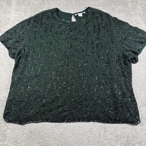 Peter Nygard Sequins 100% Silk Green Blouse Women's Size 3x